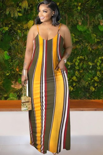 Plus Size Striped Cami Casual Maxi Dress