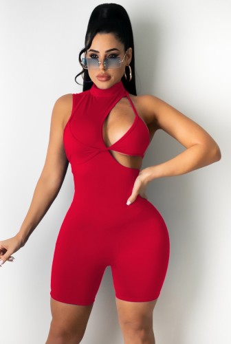 Sexy Red Hollow Out Sleeveless Irregular Bodycon Rompers