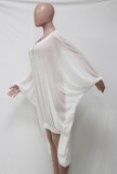White Lace-Up Transparent High Low Beach Dress Cover Up