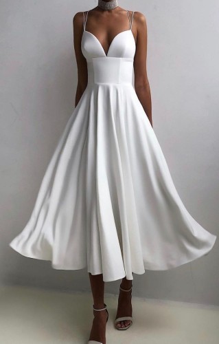 Formal White High Waist Cami Long Prom Dress