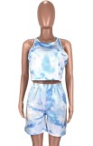 Plus Size Casual Tie Dye Crop Top and Shorts Set