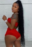 Red Sexy Bandeau Top and High Cut Shorts 2PCS Set
