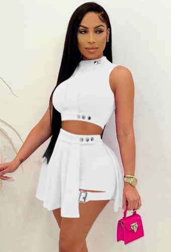 White Sexy Crop Top and Shorts 2PCS Set