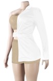 White and Beige Beaded 3pcs Club Top and Shorts Set