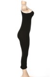 Black Elegant Sexy Ribbed Slinky Cami Midi Dress
