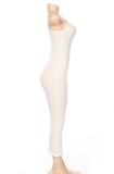 White Elegant Sexy Ribbed Slinky Cami Midi Dress