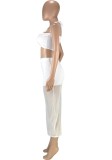 White Sexy Halter Crop Top and Midi Skirt Set