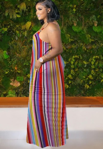 Plus Size Striped Cami Casual Maxi Dress