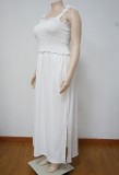 Plus Size White Strap Shirred Side Slit Long Dress