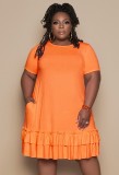 Plus Size Orange Ruffle T-Shirt Dress with Pocket