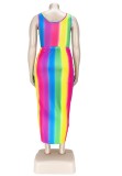 Sexy Rainbow One Piece Swimsuit and Long Cover Up Skirt