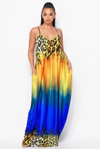 Multi-Color Leopard Loose Cami Maxi Dress