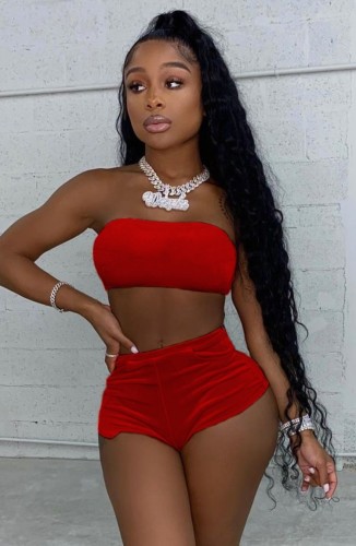 Red Sexy Bandeau Top and High Cut Shorts 2PCS Set