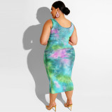 Summer Tie Dye Plus Size Two Piece Skirt Matching Set