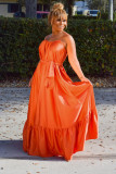 Orange Satin Strap Loose Long Dress with Belt