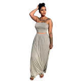 Solid Sexy Bandeau Top and Long Skirt 2PCS Set