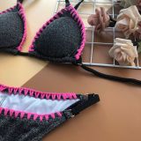 Contrast Binding Lurex Triangle Bikini Set