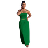 Green Sexy Bandeau Top and Long Skirt 2PCS Set