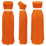 Orange Sexy Bandeau Top and Long Skirt 2PCS Set