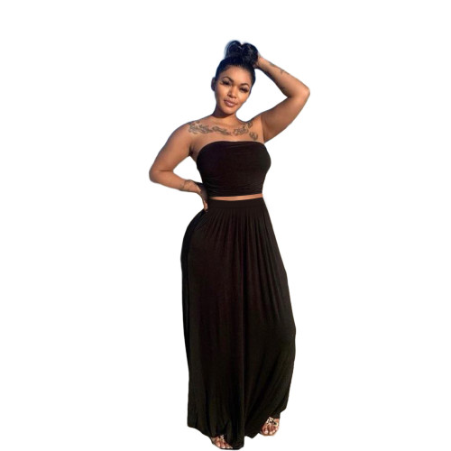 Black Sexy Bandeau Top and Long Skirt 2PCS Set