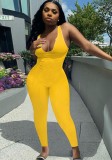 Yellow Sexy Ribbed Sleeveless Bodycon Jumpsuit