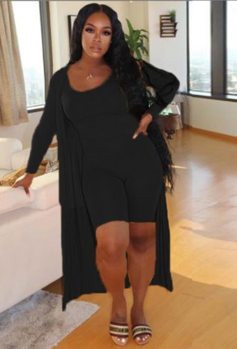 Black Bodycon Rompers with Long Cardigan