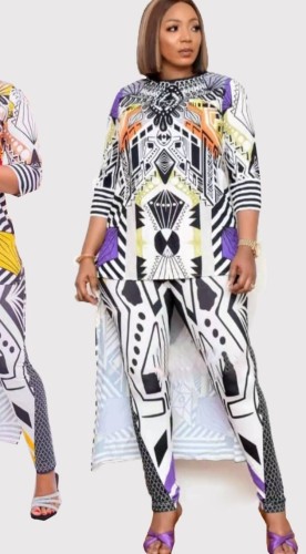 Plus Size Print African Style Two Piece Pants Set