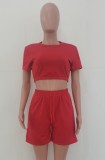 Red Casual Crop Tank and Sweat Shorts Set