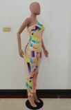 Geometric Colorful Sexy Strapless Bodycon Jumpsuit