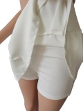 Sexy White Crop Tank and High Waist Pleated Skirt 2PCS Set