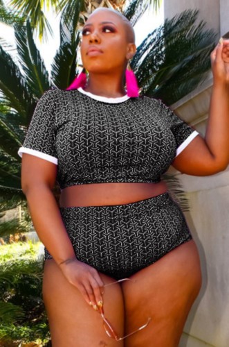 Plus Size Print Tight Crop Top and Shorts Set
