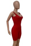 Red Bodycon Rompers with Long Cardigan