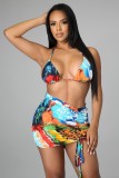 Print Bikini Set with Cover-Up 4pcs Beachwear