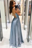 Formal Blue Deep-V Cami Evening Dress