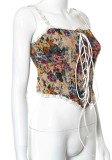 Print Vintage Lace-Up Floral Corset Top