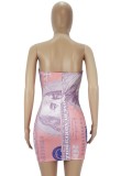 Print Dollars Sexy Strapless Bodycon Dress