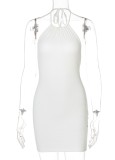 White Ribbed Sexy Halter Mini Dress