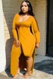 Yellow Bodycon Rompers with Long Cardigan