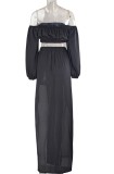 Black Bandeau Top and Side Slit Long Skirt 2PCS Set