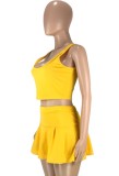 Sports Yellow Crop Tank and Pleated Skirt 2PCS Set