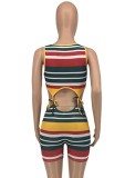 Colorful Striped Sexy Drawstrings Bodycon Rompers