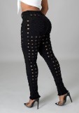 Black Stylish Hollow Out TightJeans