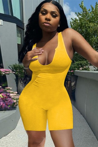 Yellow Sexy Ribbed Sleeveless Bodycon Rompers