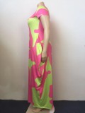 Plus Size Print Loose Maxi Dress with Pockets
