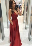 Formal Red Deep-V Cami Evening Dress