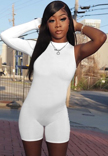 White Sexy Single Sleeve Bodycon Rompers