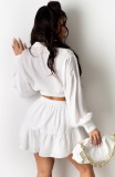 Wholesale White Long Sleeve Crop Top and Skirt Set