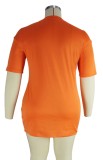 Plus Size Orange Print Round Neck T-Shirt Dress