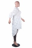 Wholesale White Plush High Low Long Sleeve Blouse Dress
