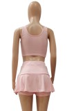 Sexy Pink Crop Tank and High Waist Pleated Skirt 2PCS Set
